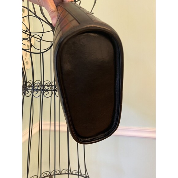 BRIGHTON Black Brown Croc Leather Bucket Tote Shoulder Handbag Double Handles - Picture 4 of 7